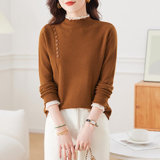 CC-27-24210宽松内搭半高领羊毛打底衫女秋冬2024新款长袖外穿洋气针织毛衣女 商品图0