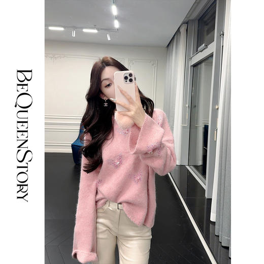 余潇潇【甜冬手信】冬季保暖轻奢羊驼毛混纺一字领慵懒感围巾毛衣 商品图4