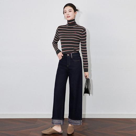 【高货wl】全新升级【铂金会员220/天猫289/差价69】(04202) 洛诗琳新款法式复古印花拼接牛仔裤显瘦垂坠感蓝色阔腿裤 商品图1