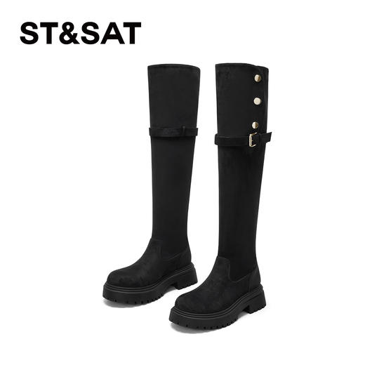 星期六复古扣饰厚底百搭过膝长筒靴SSC4117C44 商品图11