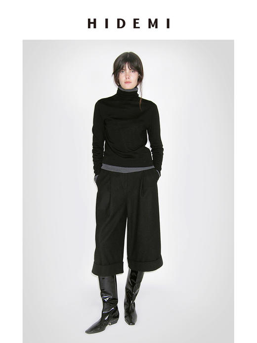 HIDEMI 进口羊毛卷边设计感加厚款宽松阔腿七分裤靴裤 商品图6
