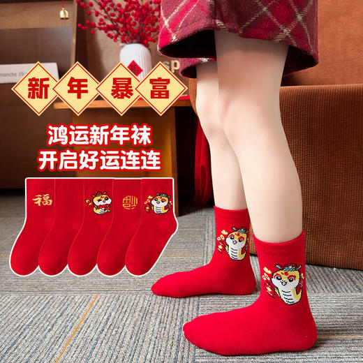 【本命年红袜子】儿童秋冬本命蛇年中筒袜 新年好运袜 男孩女童宝宝袜子 商品图2