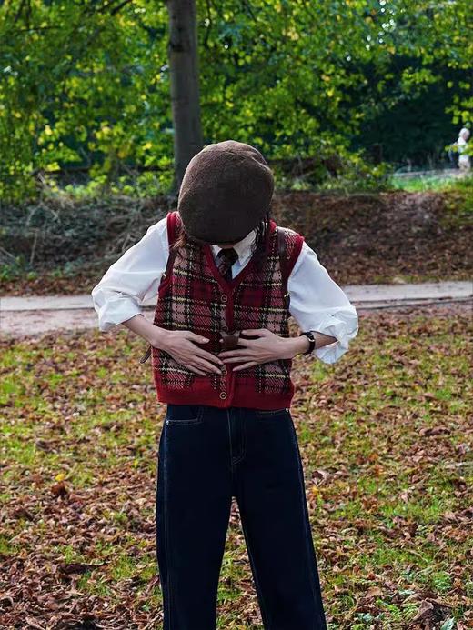 浮生八记/24D163/英伦复古羊毛双层自制格型格纹提花马甲背心 商品图4