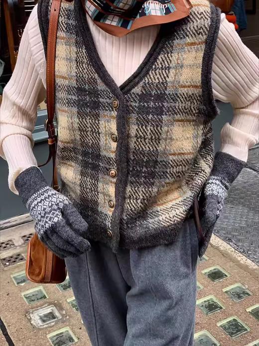 浮生八记/24D163/英伦复古羊毛双层自制格型格纹提花马甲背心 商品图2