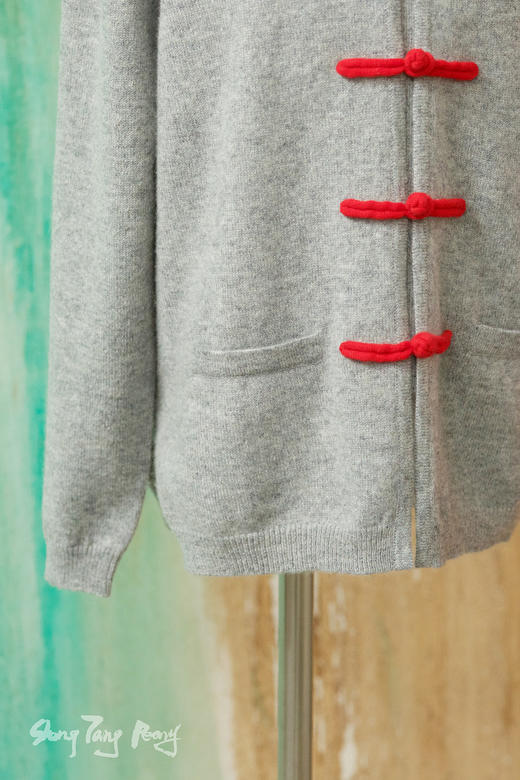 盛唐牡丹| 针织羊绒对襟盘扣儿童外套(10岁)-红灰可选 商品图12