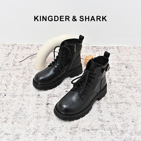 经典鲨2024年冬季新款百搭黑色加绒侧拉链平底通勤短筒靴女KW178-D58171