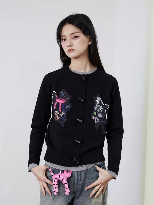 Mood Like Me/MMY2416/可爱猫咪狗狗贴布绣开衫毛衣 商品图0