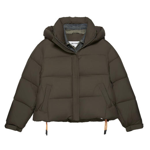 SELFWHO90白鸭绒假两件牛仔拼接连帽羽绒服女2024冬保暖蓬松外套 商品图4