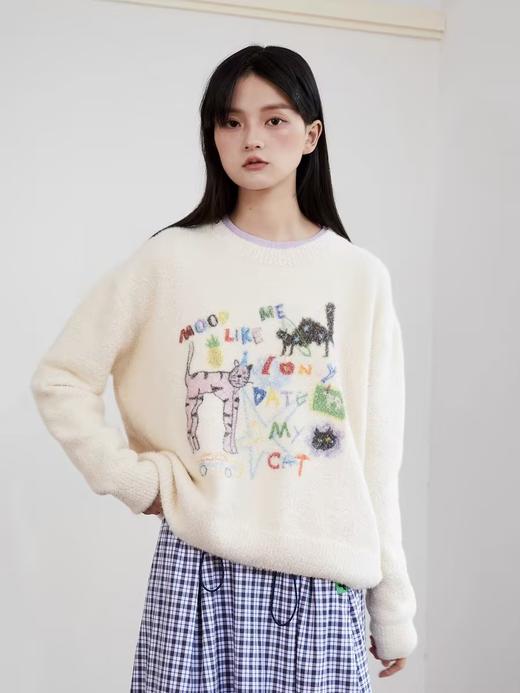 Mood Like Me/MMY2413/手绘涂鸦slogan猫咪铅笔画针织毛衣 商品图2