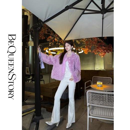 余潇潇【紫气盈门】托卡羊毛皮一体拼接羊皮门襟草草外套 商品图4