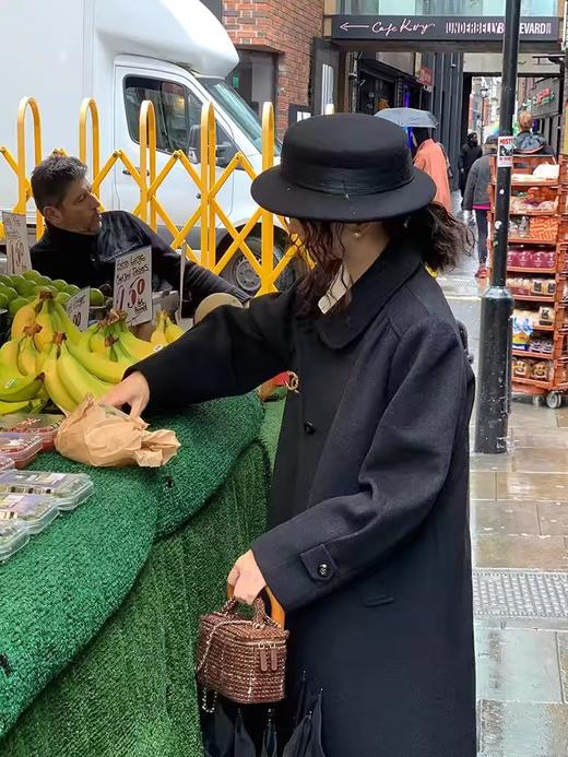 浮生八记/24C119/复古全羊毛娃娃领抽肩章收袖口古董金扣大衣 商品图2