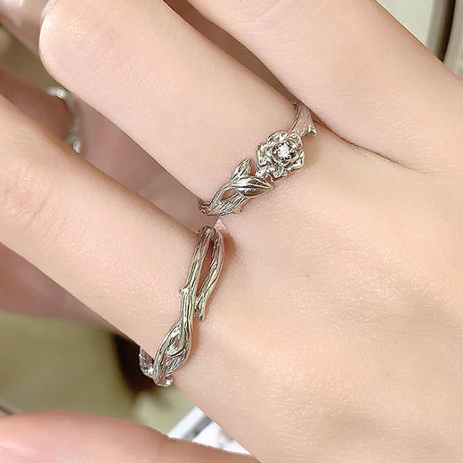 卡蒂罗/KADER 足银999 玫瑰密语情侣对戒 荆棘玫瑰简约复古开口可调节纯银素圈一对 浪漫精致恋爱告白钟爱久久 商品图3