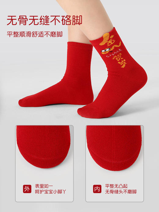 5双装【儿童袜子】2025春蛇年红色新年袜 棉无骨男女童可爱卡通圣诞袜子 商品图4