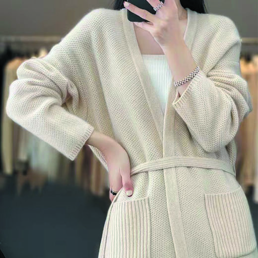 纤束马慵懒软糯系带中长款针织开衫 XFT-0206 商品图4