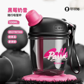 【6F】多样屋可可猫嘟嘟吸管杯女生高颜值杯子夏季便携tritan学生儿童防漏耐高温水杯 黑莓奶昔【耐高温109度】 530ml