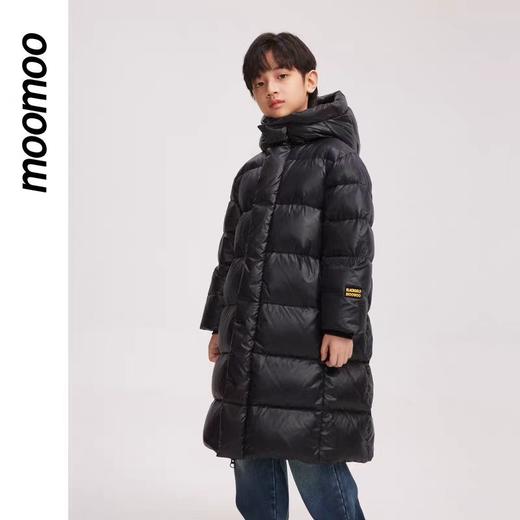 美特斯邦威295482儿童连帽长款黑金羽绒服 商品图0