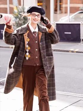 浮生八记/24C127/正反两穿羊毛复古英伦翻领双面呢大衣