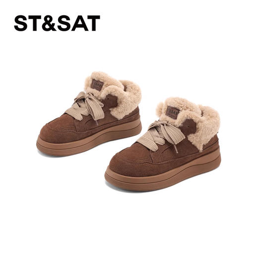 星期六复古百搭毛领保暖加绒厚底棉鞋SSC411DCSG 商品图2