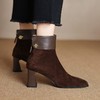 【预售5天】法式时尚羊翻皮拼接瘦瘦靴方头气质高跟靴子加绒粗跟短靴女SLLK&sl-7820 商品缩略图4