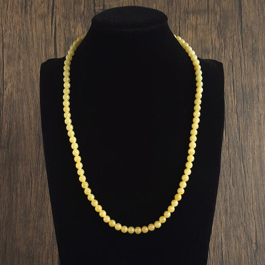 【天然正品】A货翡翠天然精品约7.4MM糯冰种无杂裂黄翡翡翠圆珠项链60CM中性款现售价：2980！300924NJM24 商品图6