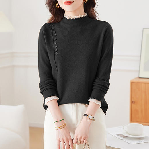 CC-27-24210宽松内搭半高领羊毛打底衫女秋冬2024新款长袖外穿洋气针织毛衣女 商品图2