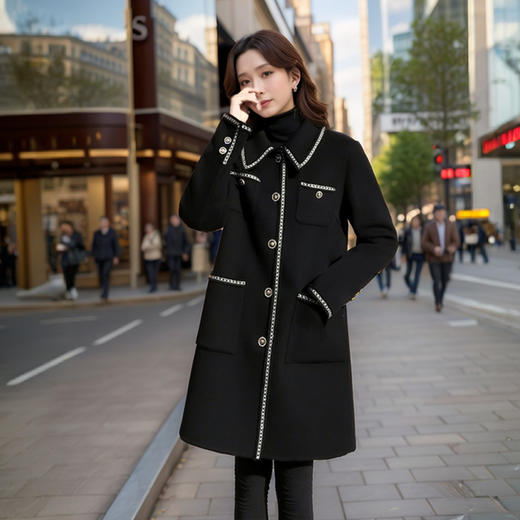 奢姿大码女装2024冬季胖妹妹翻领气质大口袋中长款小香风呢外套9944327530 商品图1