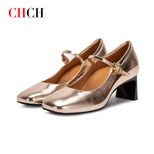 CHCH平衡鞋2024秋冬新品专柜同款 牛皮光面一字带玛丽珍浅口粗跟通勤女鞋CO2B5141 商品图2