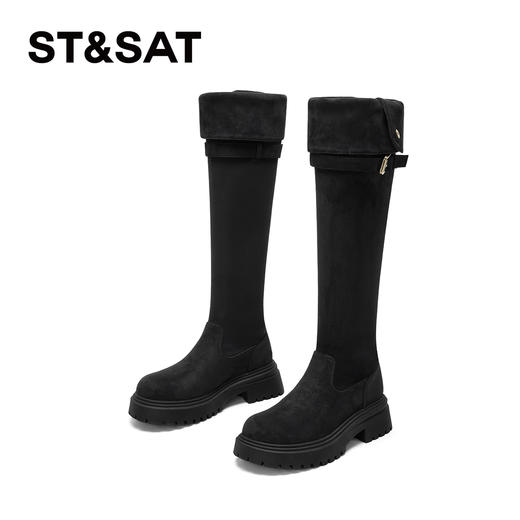 星期六复古扣饰厚底百搭过膝长筒靴SSC4117C44 商品图10