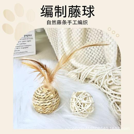 皮皮淘羽毛藤条球猫玩具 植物草编响铃双球1/套 商品图1