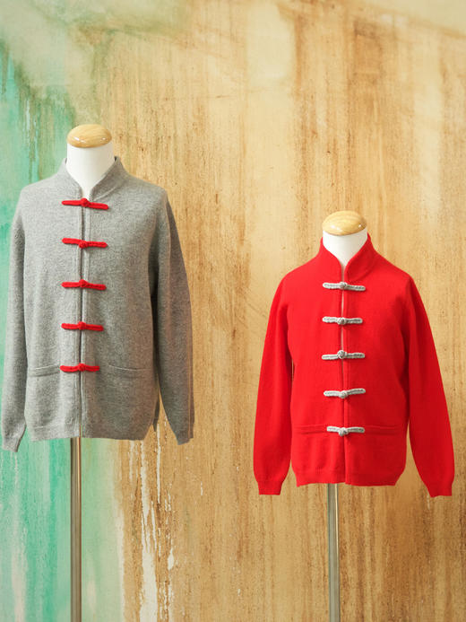 盛唐牡丹| 针织羊绒对襟盘扣儿童外套(10岁)-红灰可选 商品图5