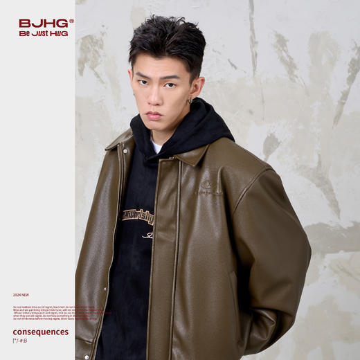 BJHG不计后果秋季美式复古外套男款高级感痞帅PU皮夹克潮牌机车服 商品图1