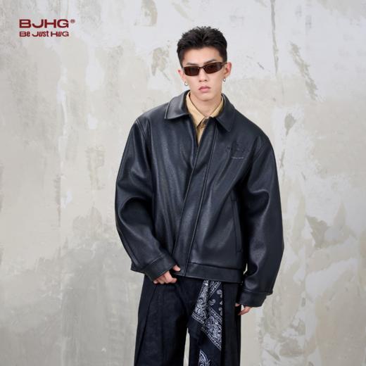 BJHG不计后果秋季美式复古外套男款高级感痞帅PU皮夹克潮牌机车服 商品图0