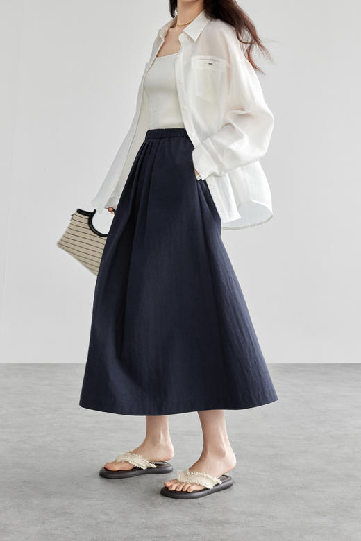 【内购】舒适通勤棉质半身裙橡筋松紧腰双侧插袋百搭A字伞裙-151Q56762 商品图1