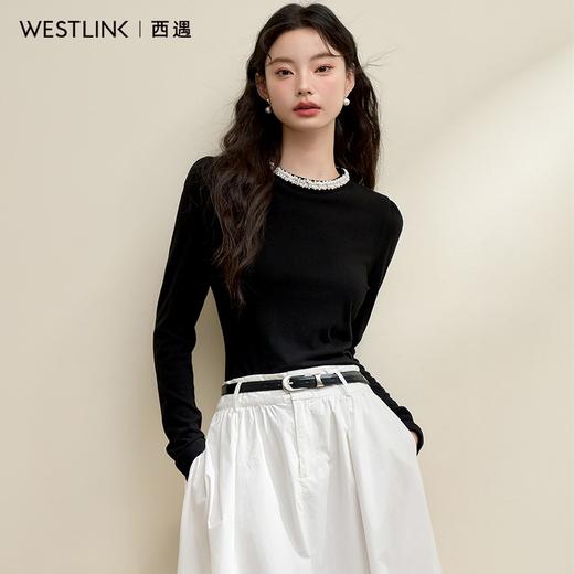 贵气优雅钉珠圆领高级感针织衫女气质宴会百搭打底衫V3842703 商品图3