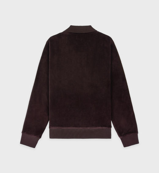 Sporty & Rich - NY Crest Longsleeve Velour Polo - Chocolate/Cream - 女装 - Polo衫 - 巧克力色/奶油色 商品图1
