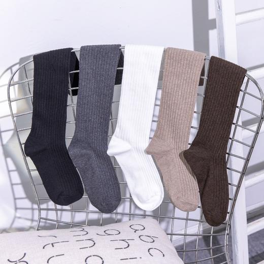 【时尚百搭！纯色小腿袜】韩国纯色小腿袜子女ins长筒及膝双针黑白纯棉长袜子百搭潮袜。ry 商品图3
