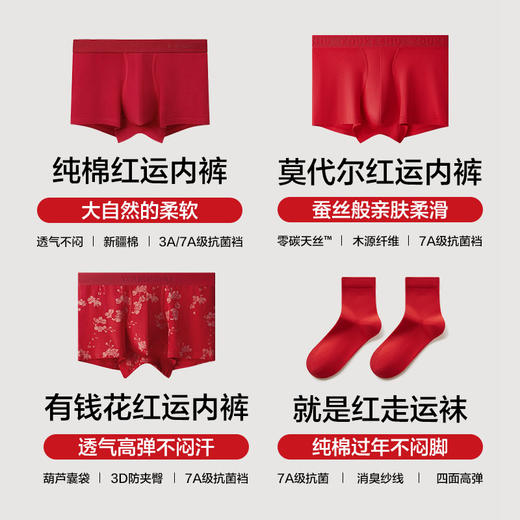 有棵树7A纯棉新年本命年抗菌男士内裤3条装-U1012 商品图4