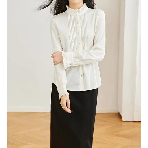 Y4D11B2127 法式木耳领压褶羊毛衬衣RJ005 商品图1