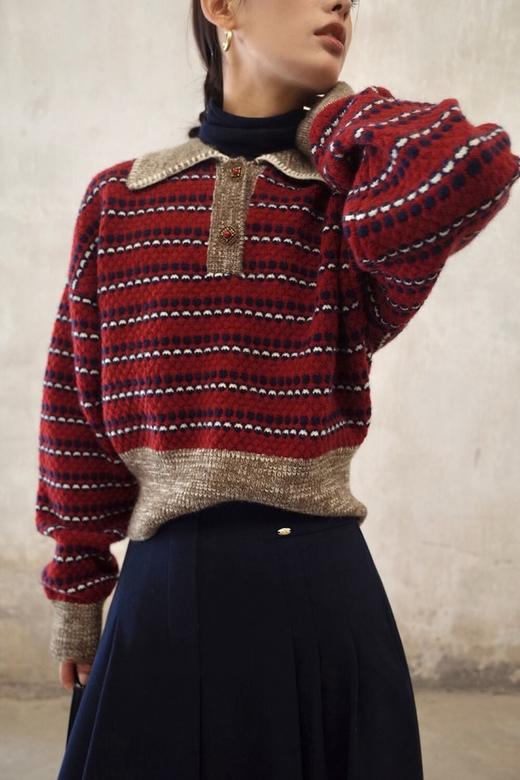 ANSUABEL 时髦洋气条纹针织上衣 19491 商品图2