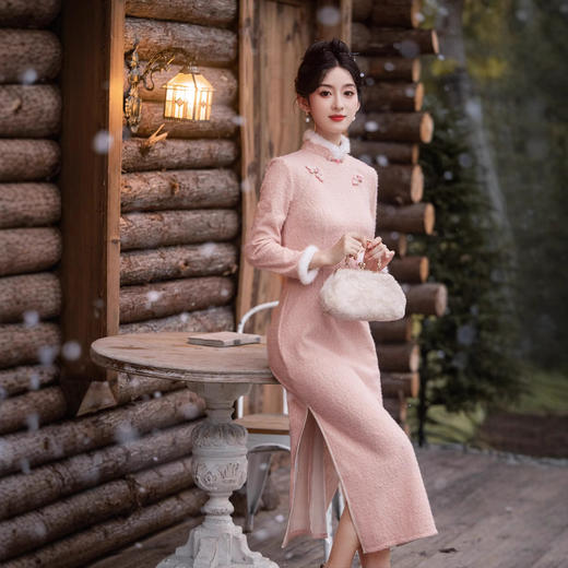 羽毛纱加绒长袖，改良气质甜美日常旗袍MLS7093 商品图4