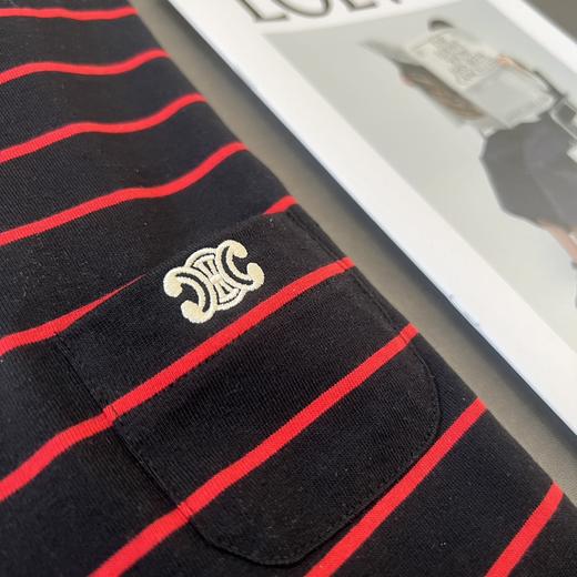 CL 2024新款 凯旋门 胸前口袋 刺绣小标 休闲条纹圆领短袖T恤 男女同款 特惠 Z-12092 商品图5