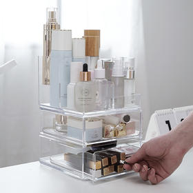 收纳有用 桌面透明可视加厚大容量化妆品收纳盒四格款带小抽屉【该商品不支持用券】