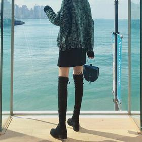 【顺丰包邮】41842 洛诗琳明星同款弹力绒面粗跟过膝长靴女03601
