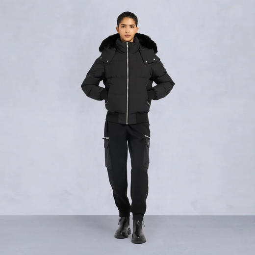 MOOSE KNUCKLES 女士金属驼鹿指节徽标绗缝连帽羽绒服 黑色 M34LJ179S 305 商品图3
