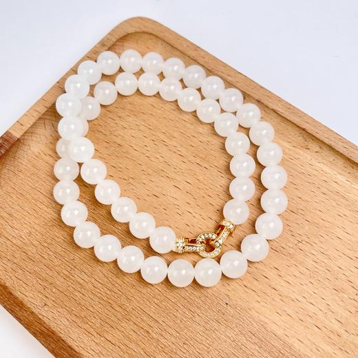 S925和田玉双环扣圆珠约10mm项链 商品图0