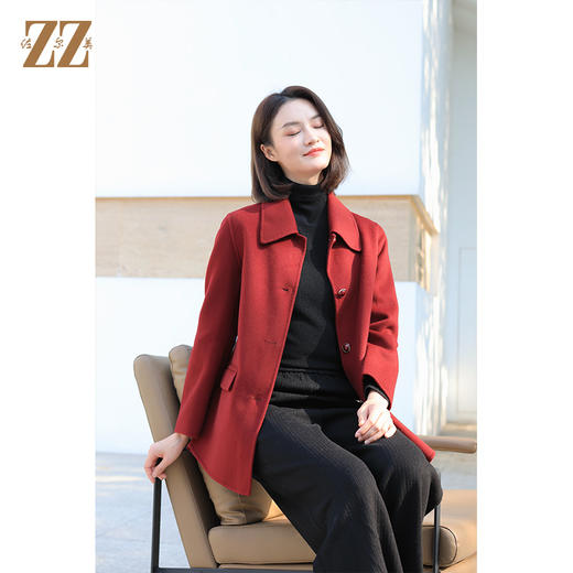 佐尔美冬季新款 经典简约气质羊毛双面呢大衣外套女E34SM34 商品图3