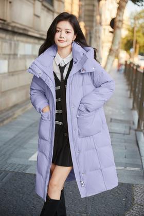 Le Malene 紫色长款白鸭绒外套 19488