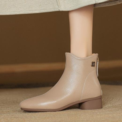 【预售5天】新款时尚舒适软皮软底短靴女圆头粗跟单靴通勤3cm羊皮靴子YF&D3125 商品图4