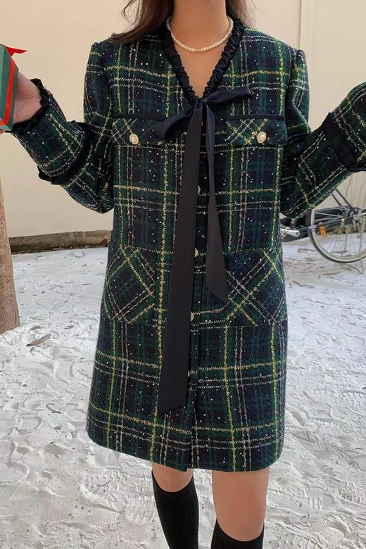 ANSUABEL 绿色圣诞主题时髦格纹连衣裙 19558 商品图1