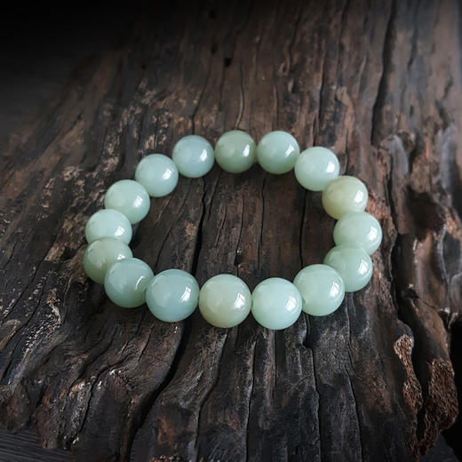 【天然正品】天然约11.5-12.0MM无杂裂鸭蛋青和田玉圆珠手串17CM（弹力绳）中性款现售价：680特价！251024NJ12 商品图3